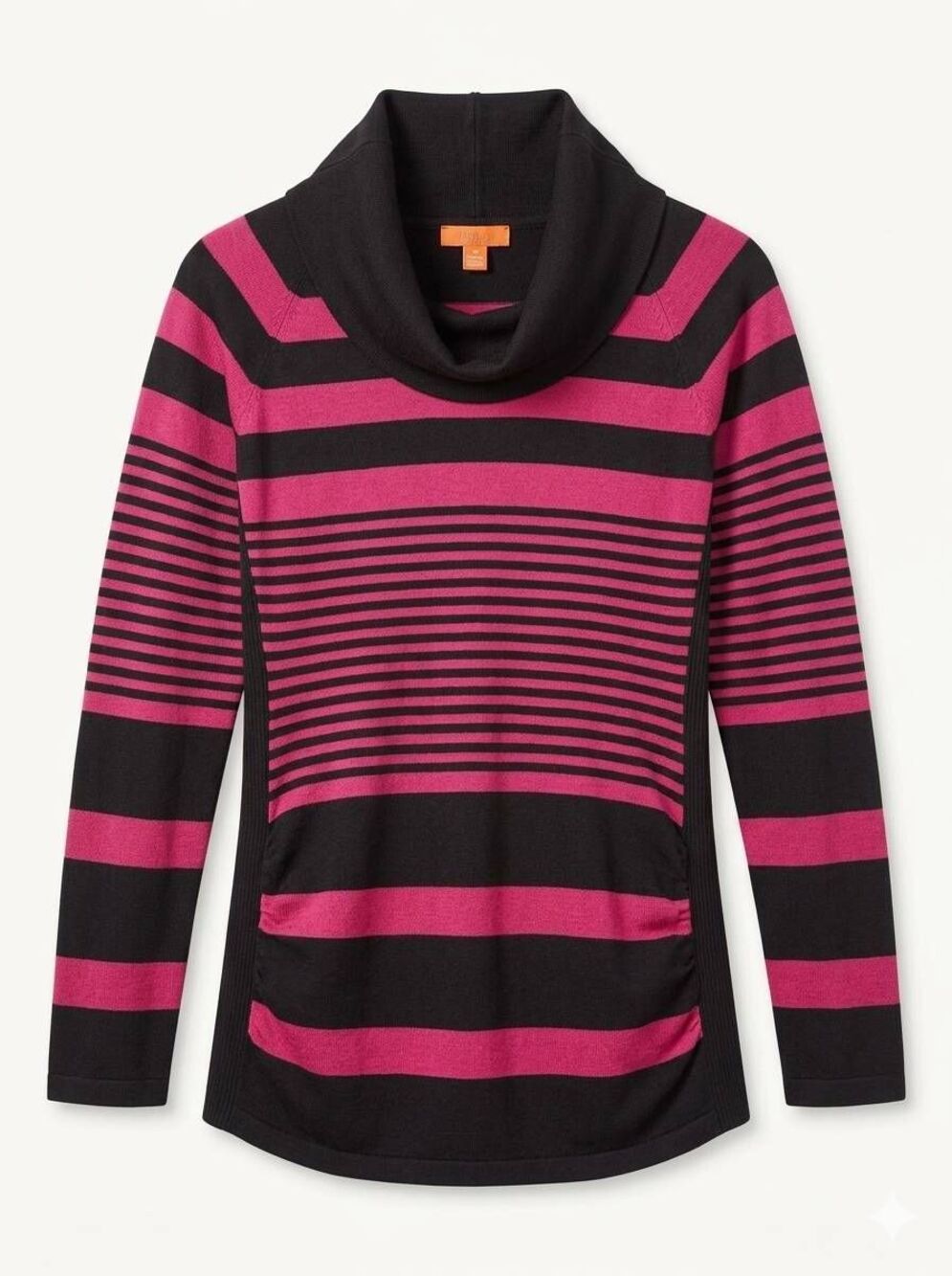 💜One A Maroon Boysenberry & Black Striped Cowl Neck Tunic Sweater Medium